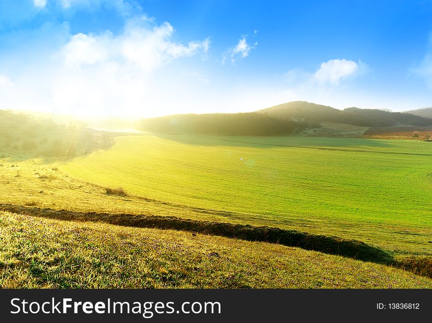 Landscape at the sunrise. Beautiful composition. Landscape at the sunrise. Beautiful composition.