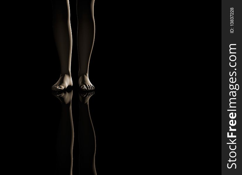 Dramatize image of a feet of a woman in a black background. Dramatize image of a feet of a woman in a black background