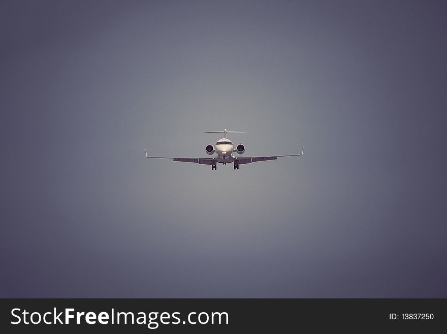 Private Jet straight on angle on landing