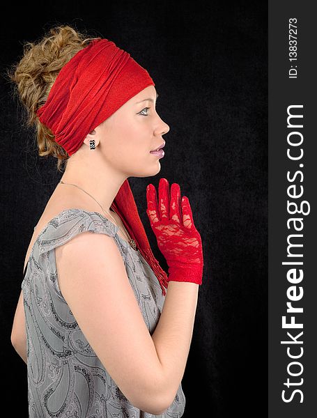 Portrait of a young girl in red color. Portrait of a young girl in red color