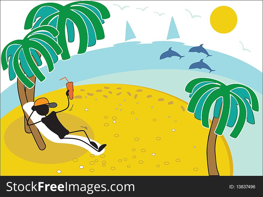 Vector illustration. Manikins on a beach.