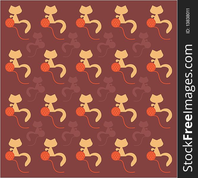 Background with cats and clews on brown