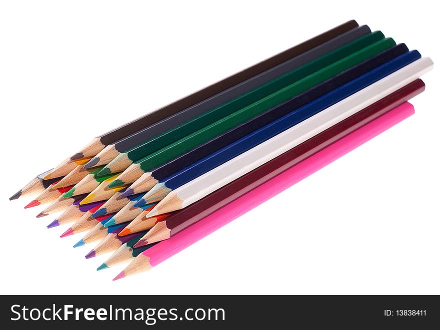 Varicoloured pencils on white background