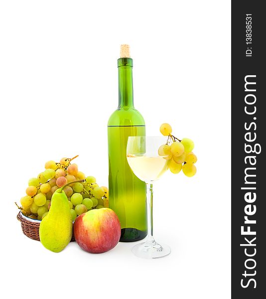 Bottle Of White Wine And Various Fruits