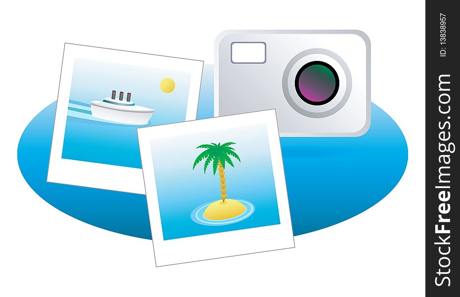 Photo camera and pictures. Vector  illustration. Photo camera and pictures. Vector  illustration.