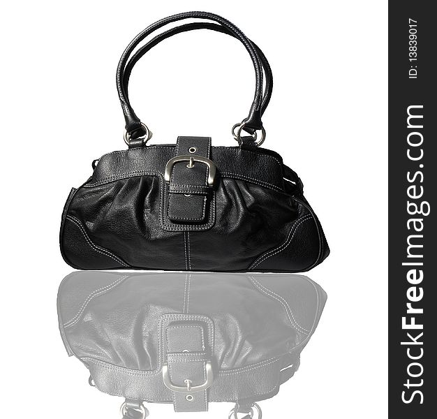 Black leather handbag isolated on a white background,a fashionable accessory