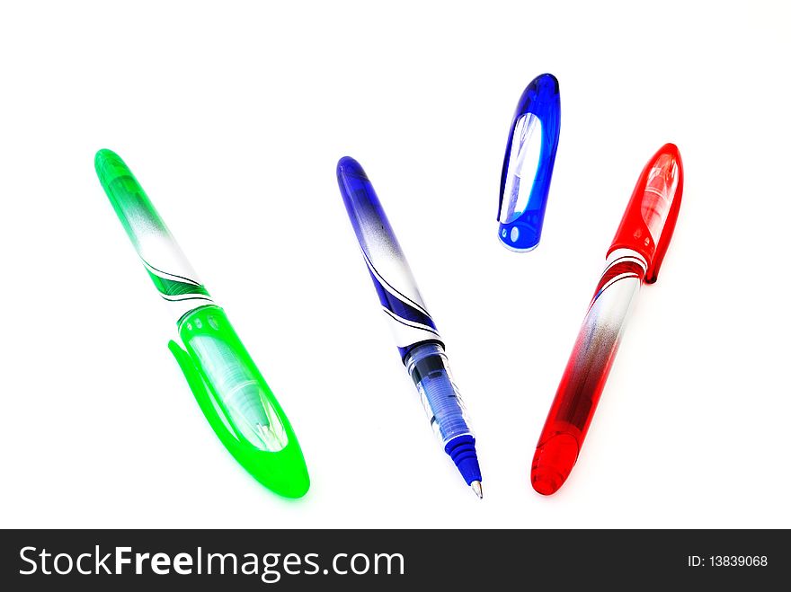 Image colored ballpoint pens, plastic on a white background. Image colored ballpoint pens, plastic on a white background