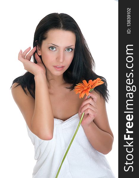 Beauty girl with orange flower