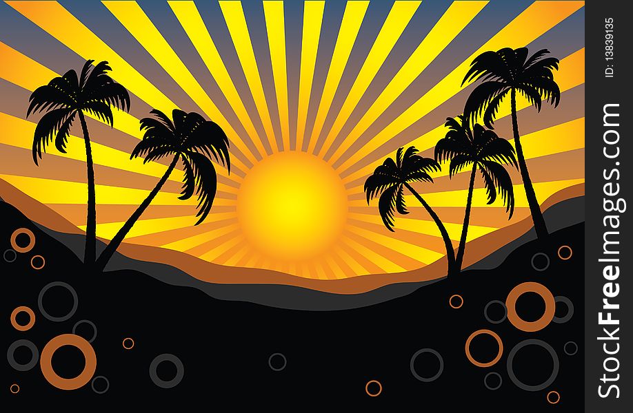Background with palm trees and the sun. Background with palm trees and the sun