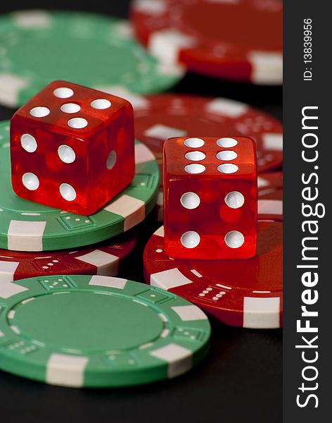 Dices and chips for casinò games. Dices and chips for casinò games