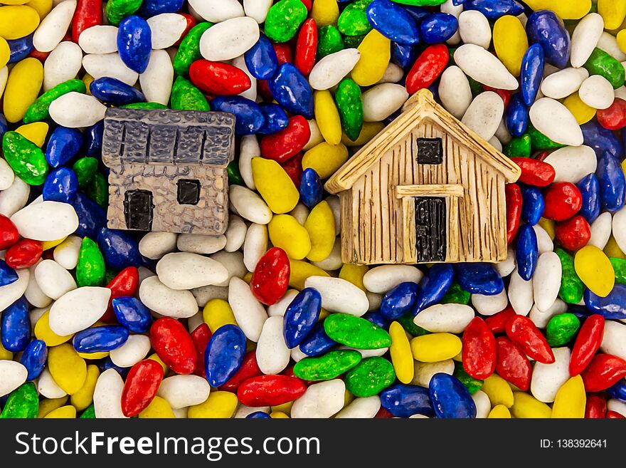 Model House Symbol Housing Cottage On A Bright Background Yellow White Seeds Real Estate Country Base Design