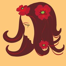 Girl Stylized Profile With Red  Poppies Royalty Free Stock Image