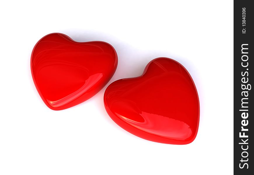 Two red hearts isolated on a white background. Two red hearts isolated on a white background