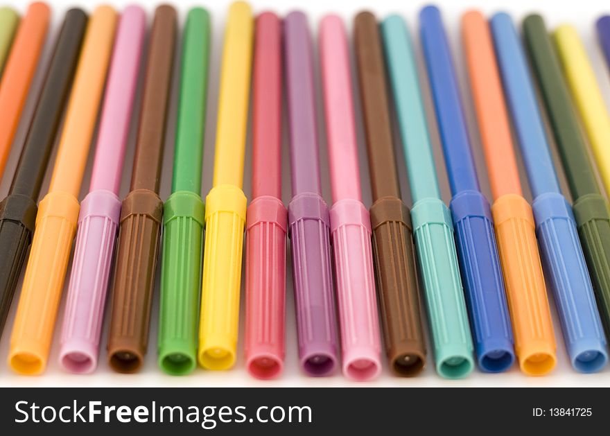 View of colorful markers from top with shallow dof. View of colorful markers from top with shallow dof