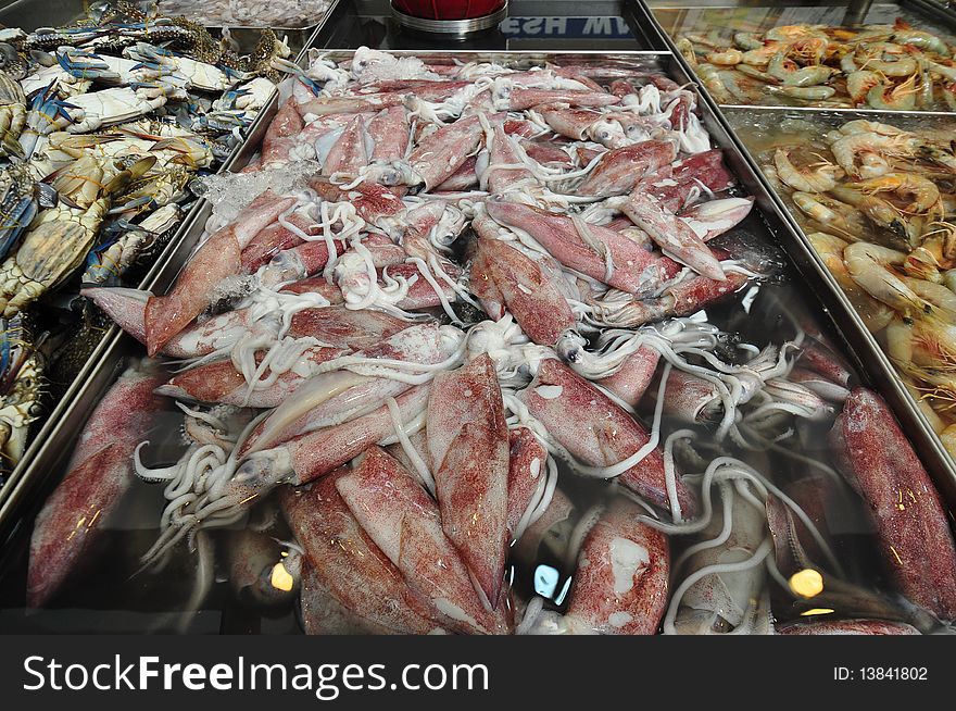 Raw Squids In The Market
