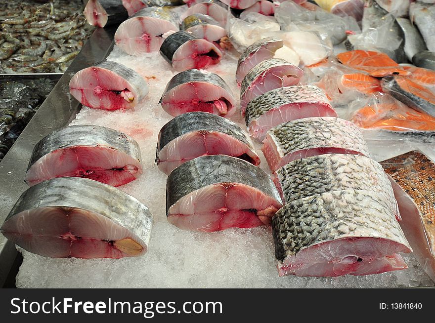 Raw sea foods sell in the market. Raw sea foods sell in the market