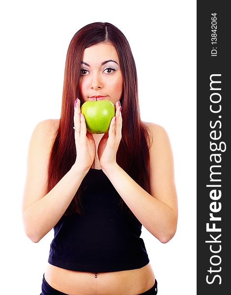Young girl holding a green apple. Young girl holding a green apple