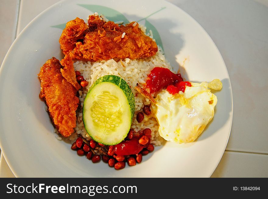 Fried Chicken Wing, Rice, Cucumber And Eggs