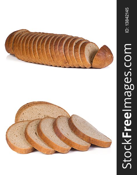 Cut bread on white background