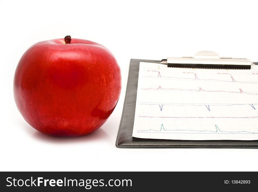 Plane-table with a cardiogram and apple on a white background for your illustrations