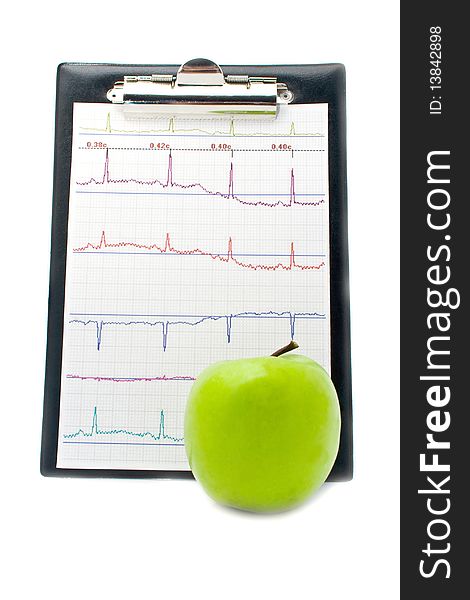 Plane-table with a cardiogram and apple