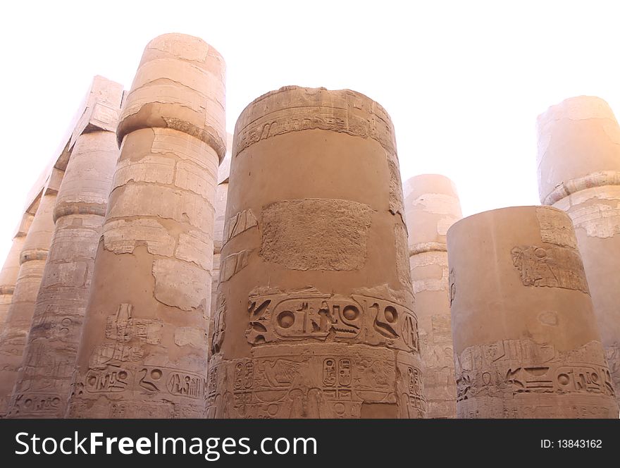 Ancient stone columns in the temple in Egypt. Ancient stone columns in the temple in Egypt