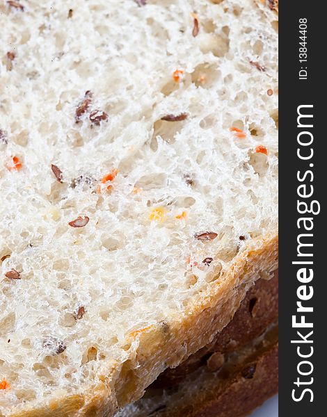 The texture of white bread with grains