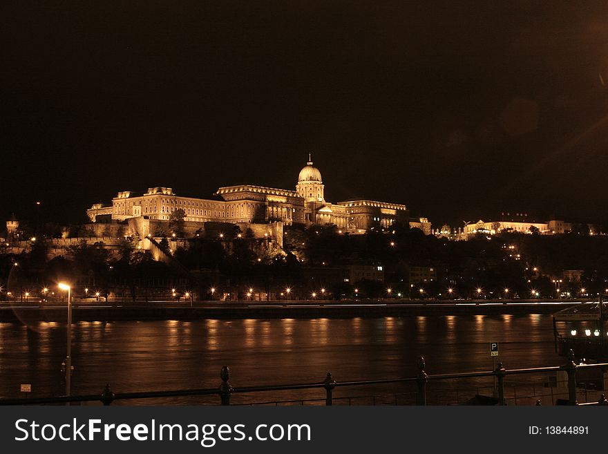 Budapest by night, looking from Buda at Pest