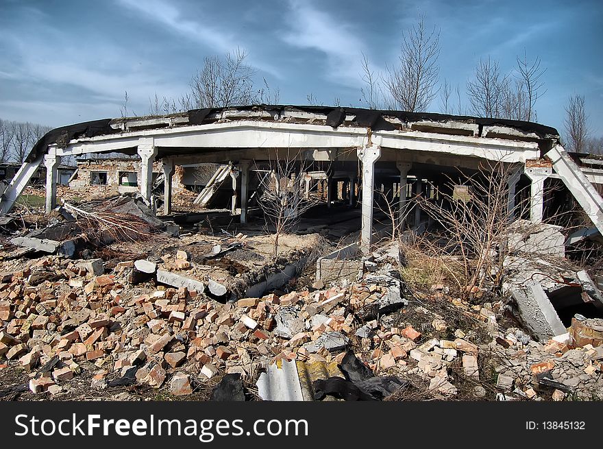 Near Chernobyl area. Modern ruins. Ukraine. Kiev region. Near Chernobyl area. Modern ruins. Ukraine. Kiev region