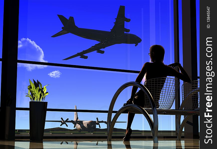 Silhouettes of the people at the airport