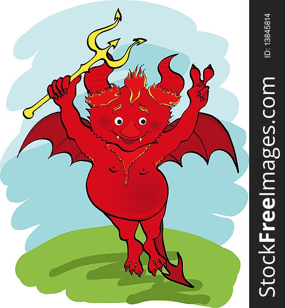 Vector illustration. Devil with a trident.
