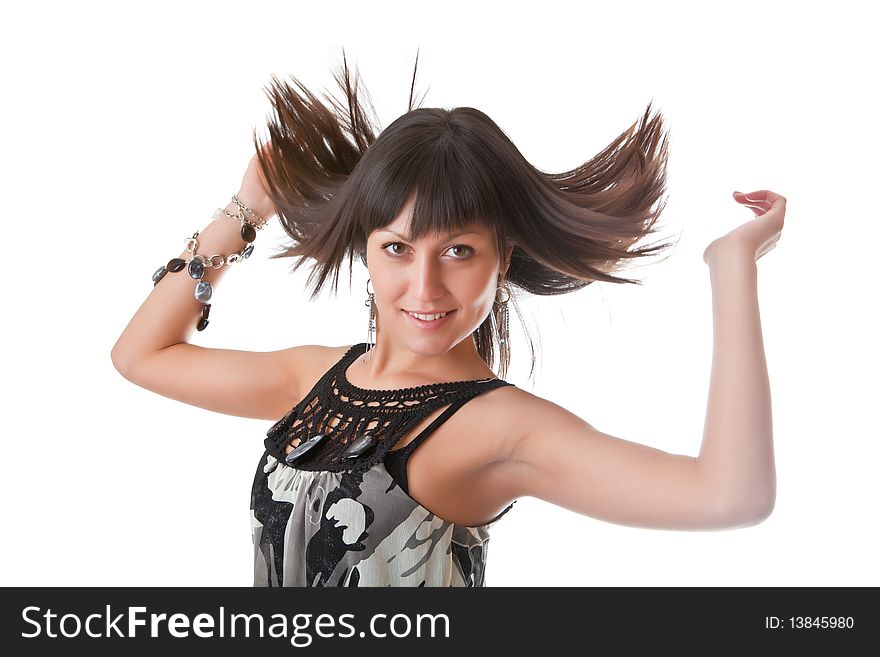 Girl with beautiful hair isolated on a white background