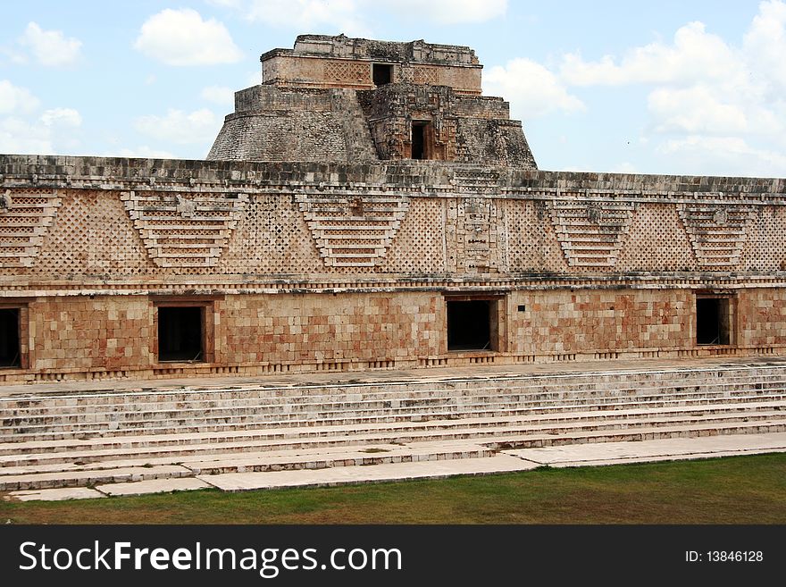 Ruins of a old palace in the main square of the maya city of Uxmal, yucatan, mexico. Ruins of a old palace in the main square of the maya city of Uxmal, yucatan, mexico