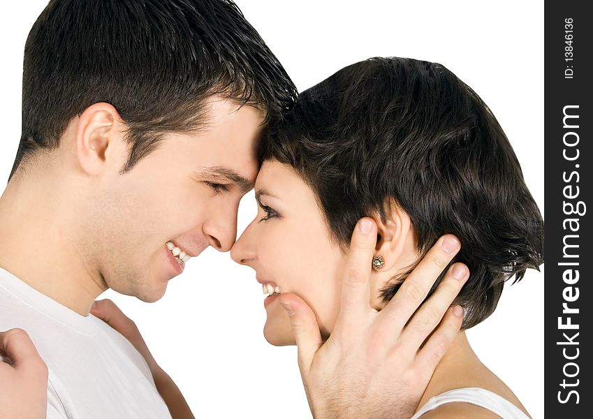 Profile Of Smiling Young Couple In Love