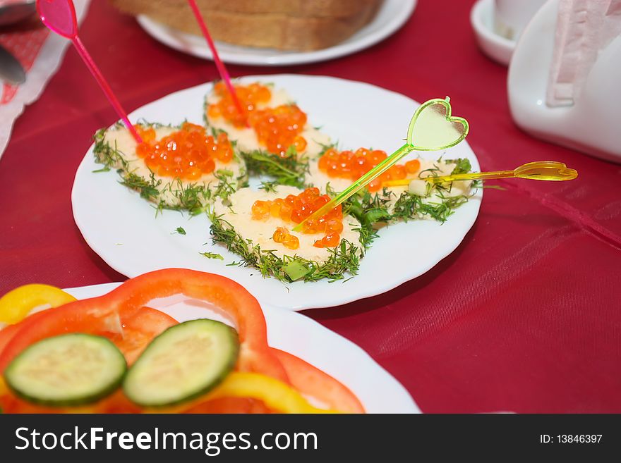 Photo of the sandwiches with red roe