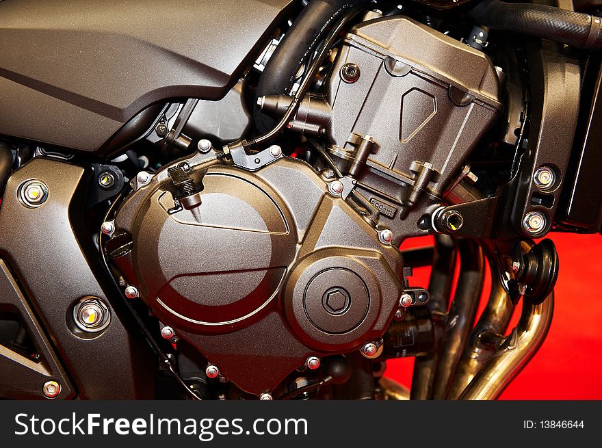 Engine of modern road motorcycle. Engine of modern road motorcycle