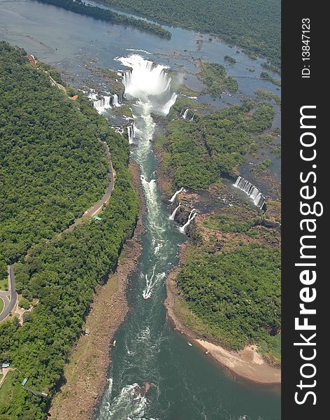 Iguasu waterfalls view from air. Iguasu waterfalls view from air