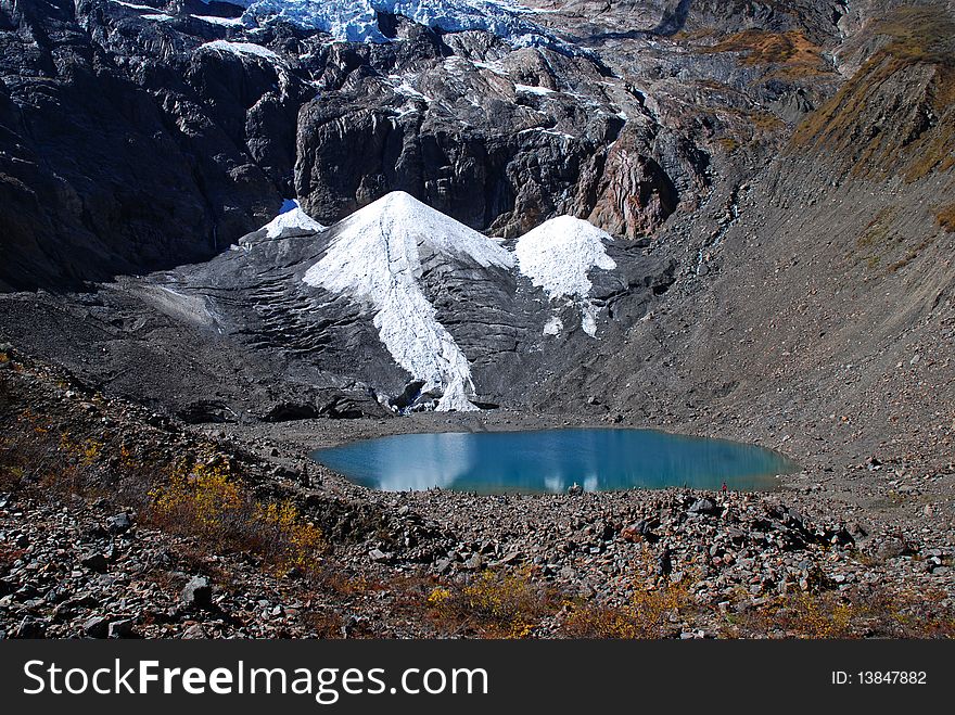 Ice lake at the foot of an alpine glacier