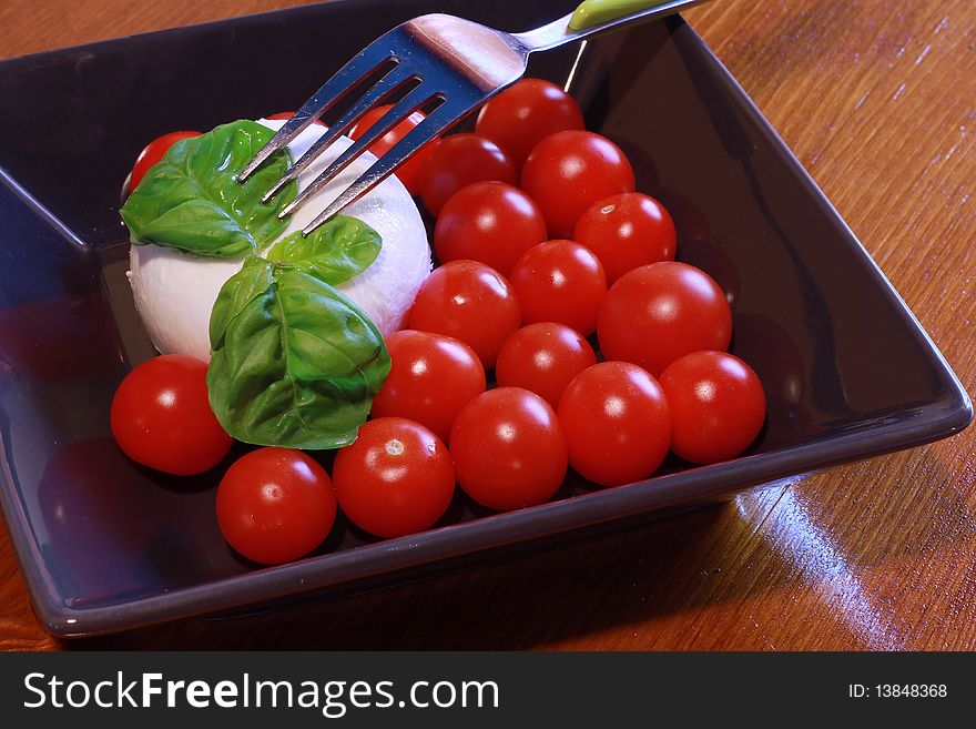 Mozzarella with tomatoes and basil