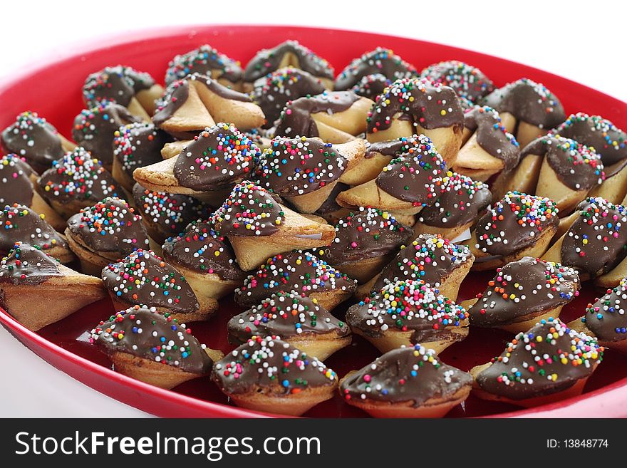 Shot of a chocolate covered fortune cookies