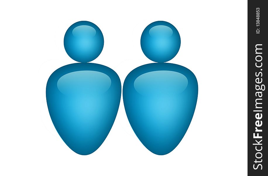 Blue couple illustration on white background, isolated image