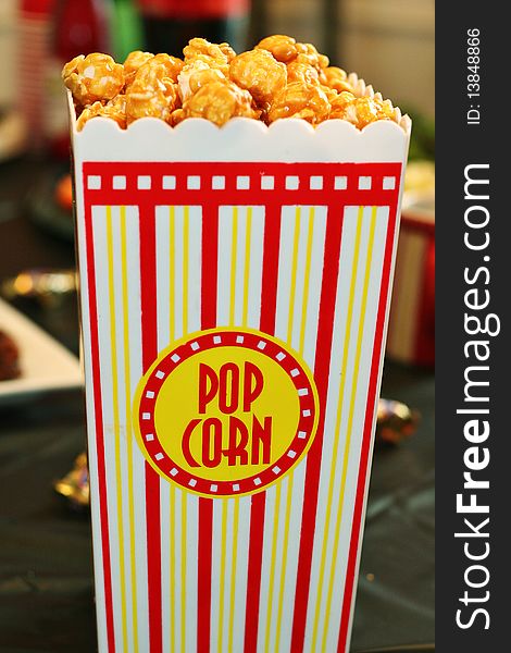 Shot of sticky delicious caramel popcorn