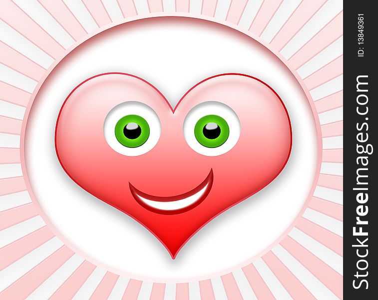 Smiling heart with green eyes and abstract background design