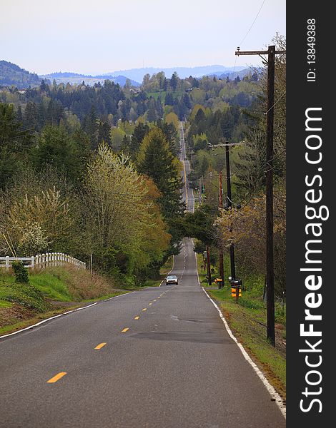 A long stretch of country road and forest in Oregon. A long stretch of country road and forest in Oregon.