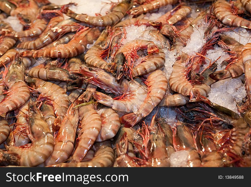 Fresh shrimps closeup in resaurant in Thailand