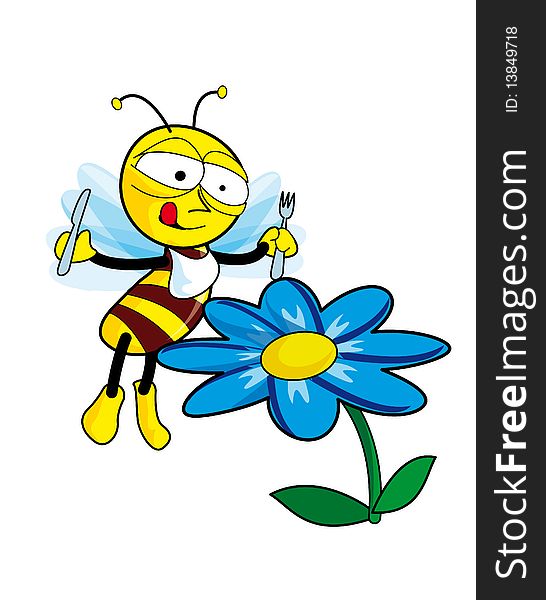 Eating cartoon bee â€“ vector illustration. Eating cartoon bee â€“ vector illustration