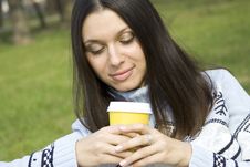 Beautiful Girl In A Park Drinking Coffee Royalty Free Stock Photo Beautiful Girl In A Park Drinking Coffee Royalty Free Stock Photo