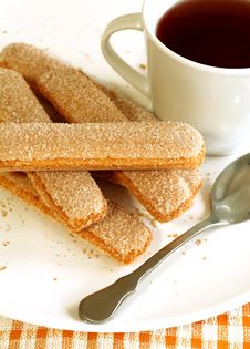 Cookies Strewed By Sugar And Cup Of Tea Royalty Free Stock Image Cookies Strewed By Sugar And Cup Of Tea Royalty Free Stock Image