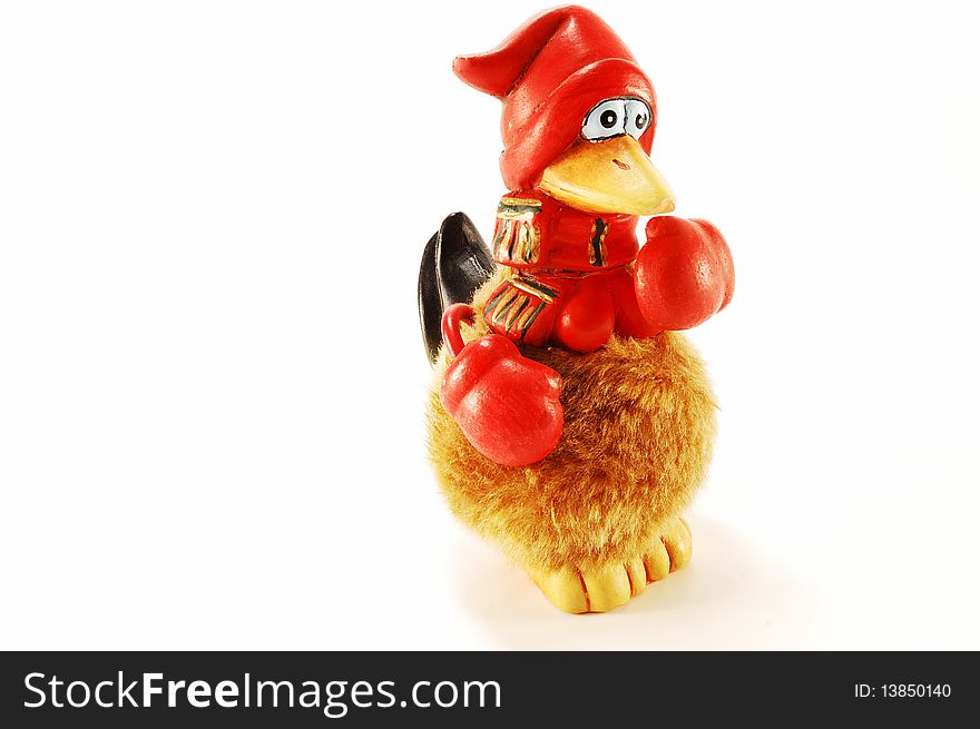 Children's toy duck boxer isolated on a white background