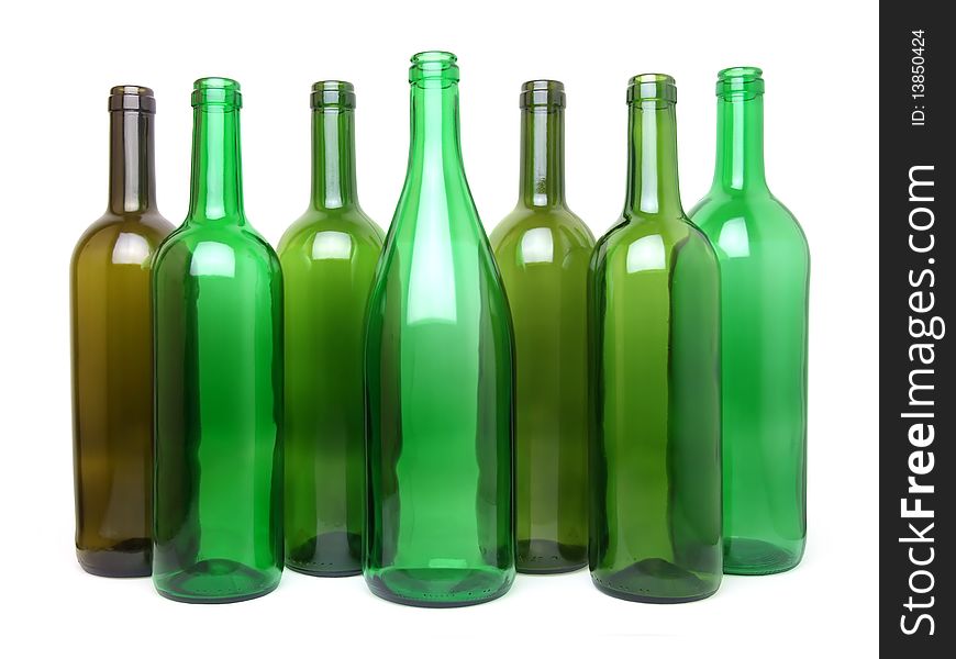 A lot of the empty wine bolltes isolated on the white background. A lot of the empty wine bolltes isolated on the white background.